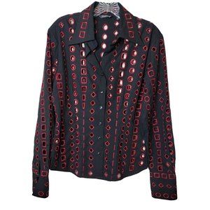 Samuel Dong Top Button Down Geometric Burnout Black And Red Small